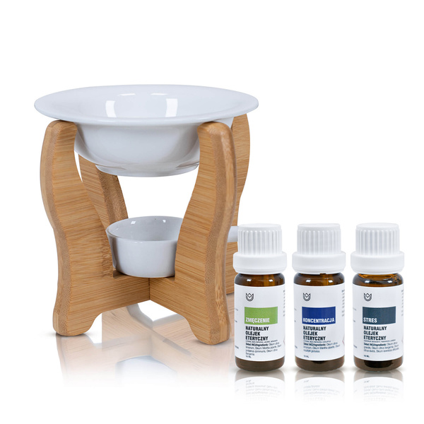 Coffret d’aromathérapie : huiles essentielles naturelles + diffuseur/bougeoir pour huiles