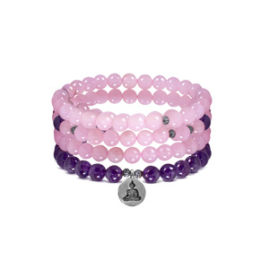 Bracelet Mala en améthyste et quartz rose – Budda