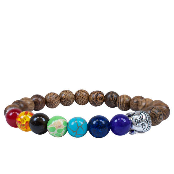 Bracelet "Sept Chakras" – bois de wengé et Bouddha