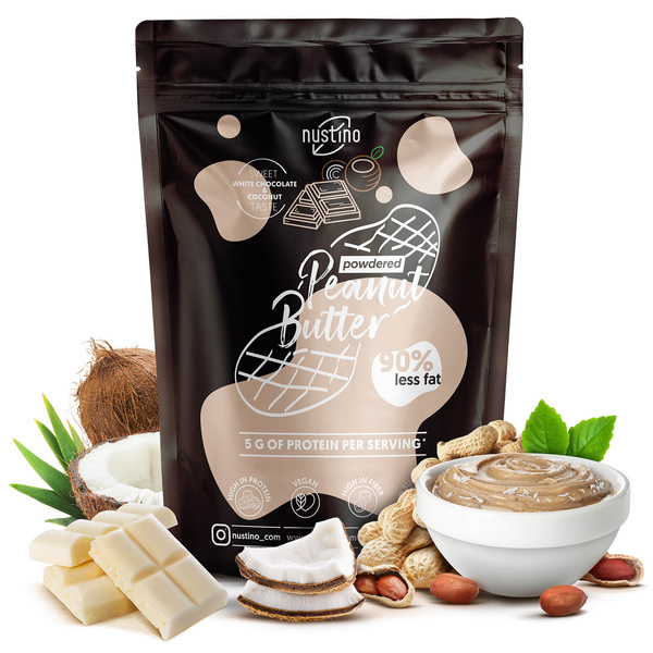 Nustino – Beurre de cacahuète en poudre – White Chocolate & Coconut (sans sucre ajouté) 400 g