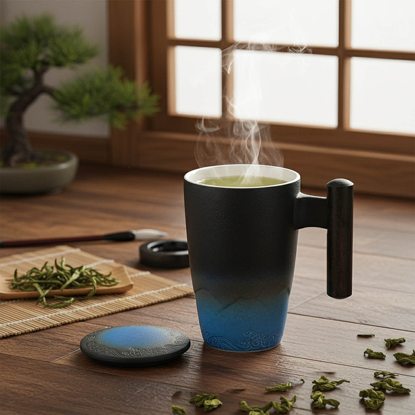 Keramiktasse mit Deckel und Teesieb Mystea 300 ml