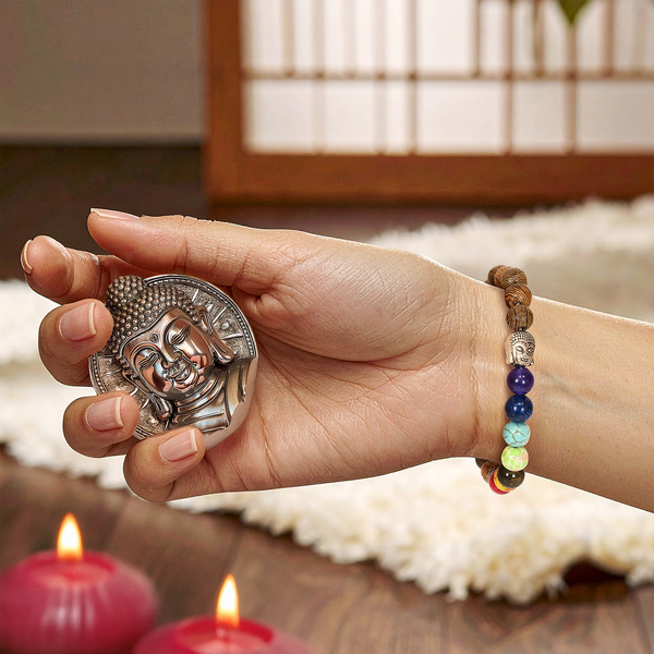 Bracelet "Seven Chakras" – Wenge Wood & Buddha