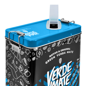 Yerbera – Scatola di latta + Verde Mate Green Más IQ Tropical 0,5 kg