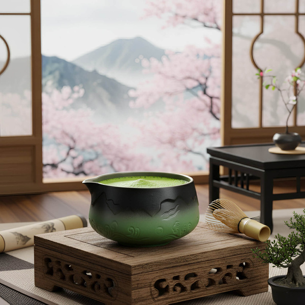 Matchawan – Cuenco de cerámica para Matcha con pico – Mountain (verde)