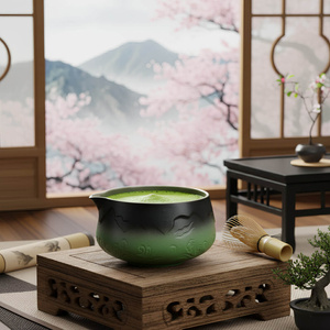 Matchawan Mountain – Bol en céramique pour matcha avec bec verseur (vert)