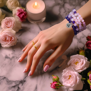 Bracelet Mala en améthyste et quartz rose – Budda