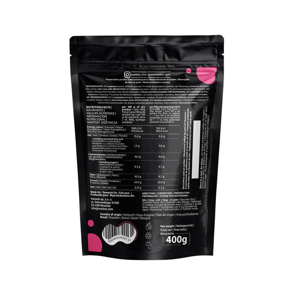 Nustino – Beurre de cacahuète en poudre – Raspberry (sans sucre ajouté) 400 g