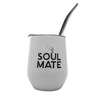TermoLid – tazza termica per yerba mate con coperchio – Soul Mate (bianco) – 350 ml