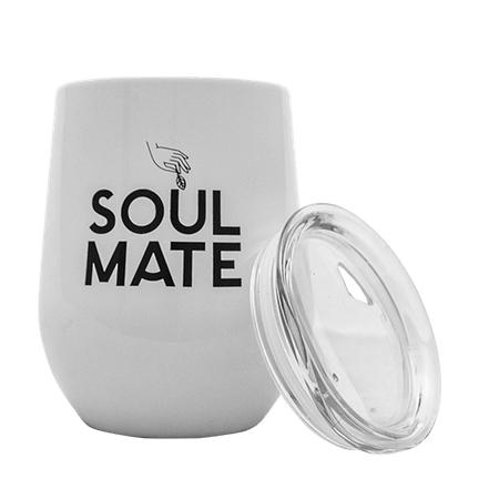 100 x ThermoLid - Tazza di matezza in acciaio con coperchio - motivo Soul Mate (bianco) - 350 ml