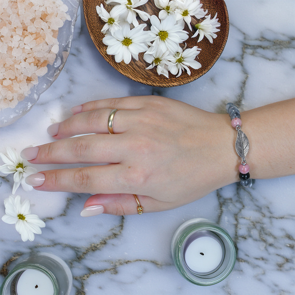 Bracelet Mala avec rhodonite et quartz fumé