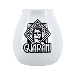 36 x Weiße Keramikkalebasse mit Guarani-Logo - 350 ml
