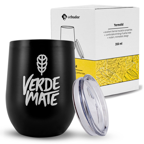 TermoLid – termo mate hrnek na yerba maté s víčkem – Verde Mate (černý) – 350 ml
