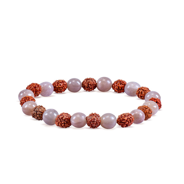 Bracelet en rudraksha et pierre de lune pêche