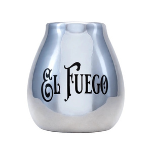 36 x Calabaza de cerámica con logotipo El Fuego (plata) 350 ml