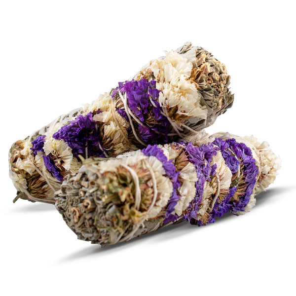 Sauge Blanche avec Sinuata violet et blanc – Encens en rouleau 20-30 g