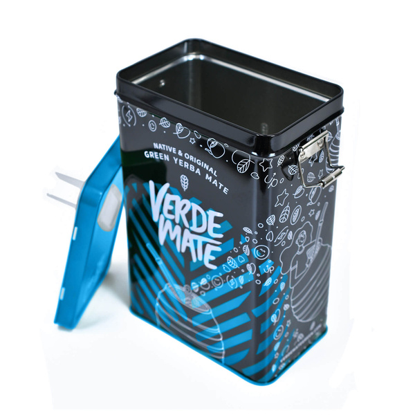 Yerbera – Metalldose + Verde Mate Green Más IQ Tropical 0,5 kg