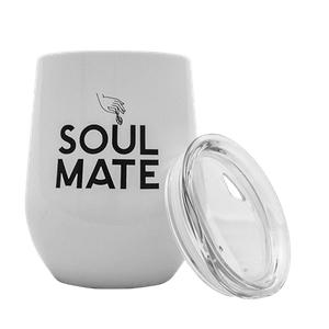 100 x ThermoLid - Stahlkanne mit Deckel - Soul Mate Motiv (weiß) - 350 ml