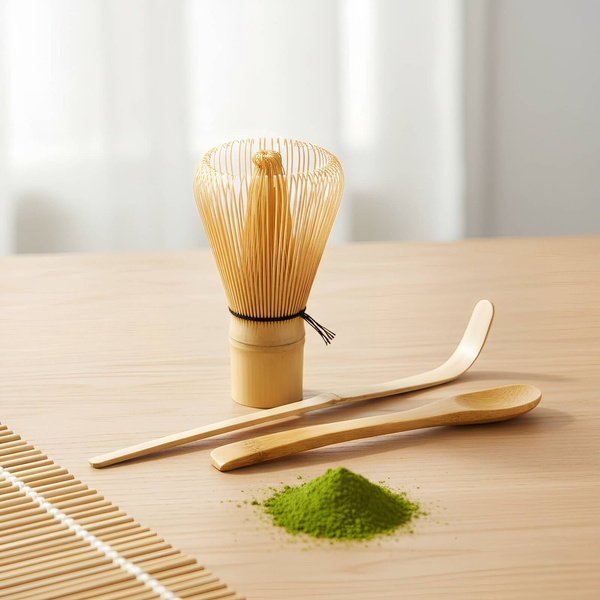 Bamboo matcha tea accessory set: chasen whisk + chashaku scoop + spoon