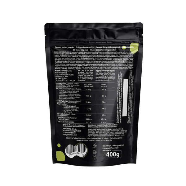 Nustino – Beurre de cacahuète en poudre – Pistachio & Chocolate (sans sucre ajouté) 400 g